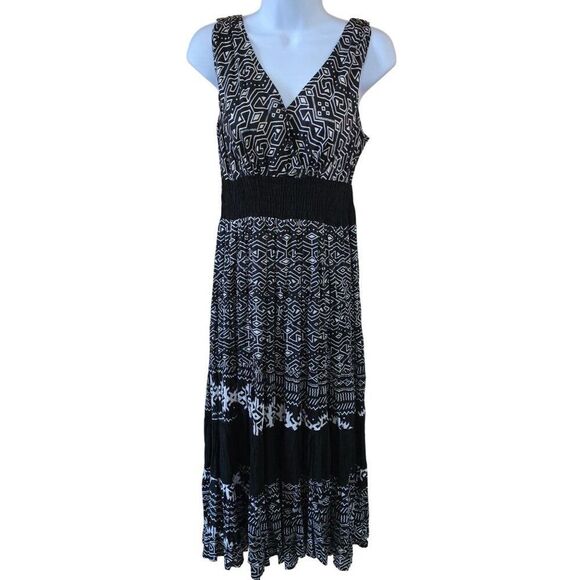Black & White Aztec Print Cotton maxi Dress geometric tribal print Aztec - Picture 4 of 9